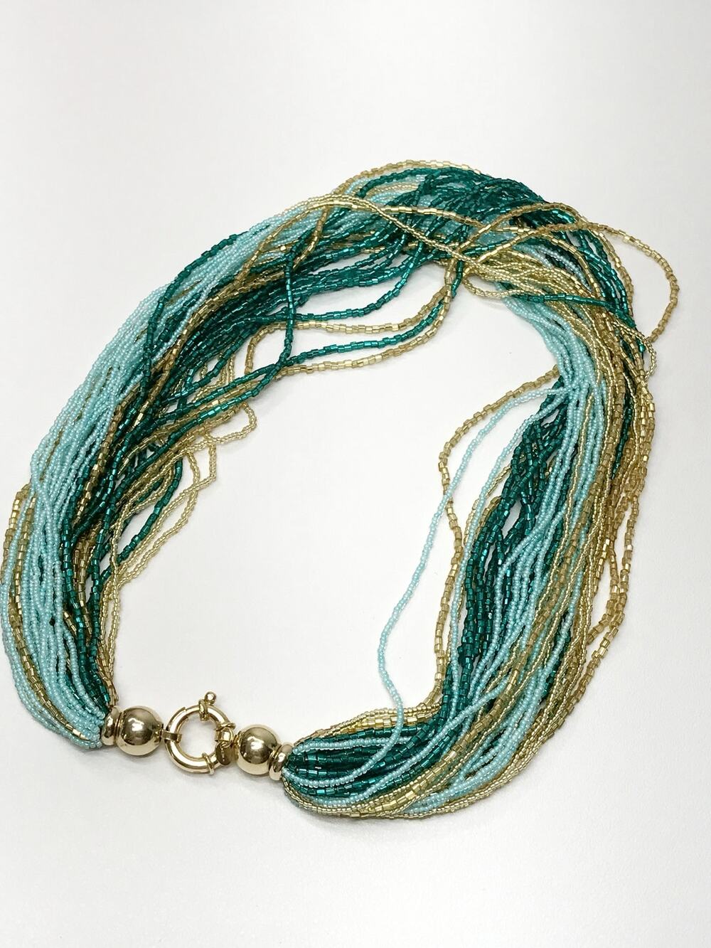 Linea Italia Beaded Necklace Millefili Gold Turquoise Sterling Silver Italy 925